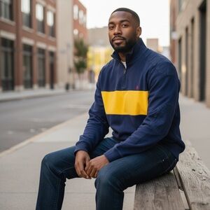 VINTAGE Rare Men’s Ralph Lauren 1/4 Zip RUGBY Style POLO Sweatshirt    S/Large